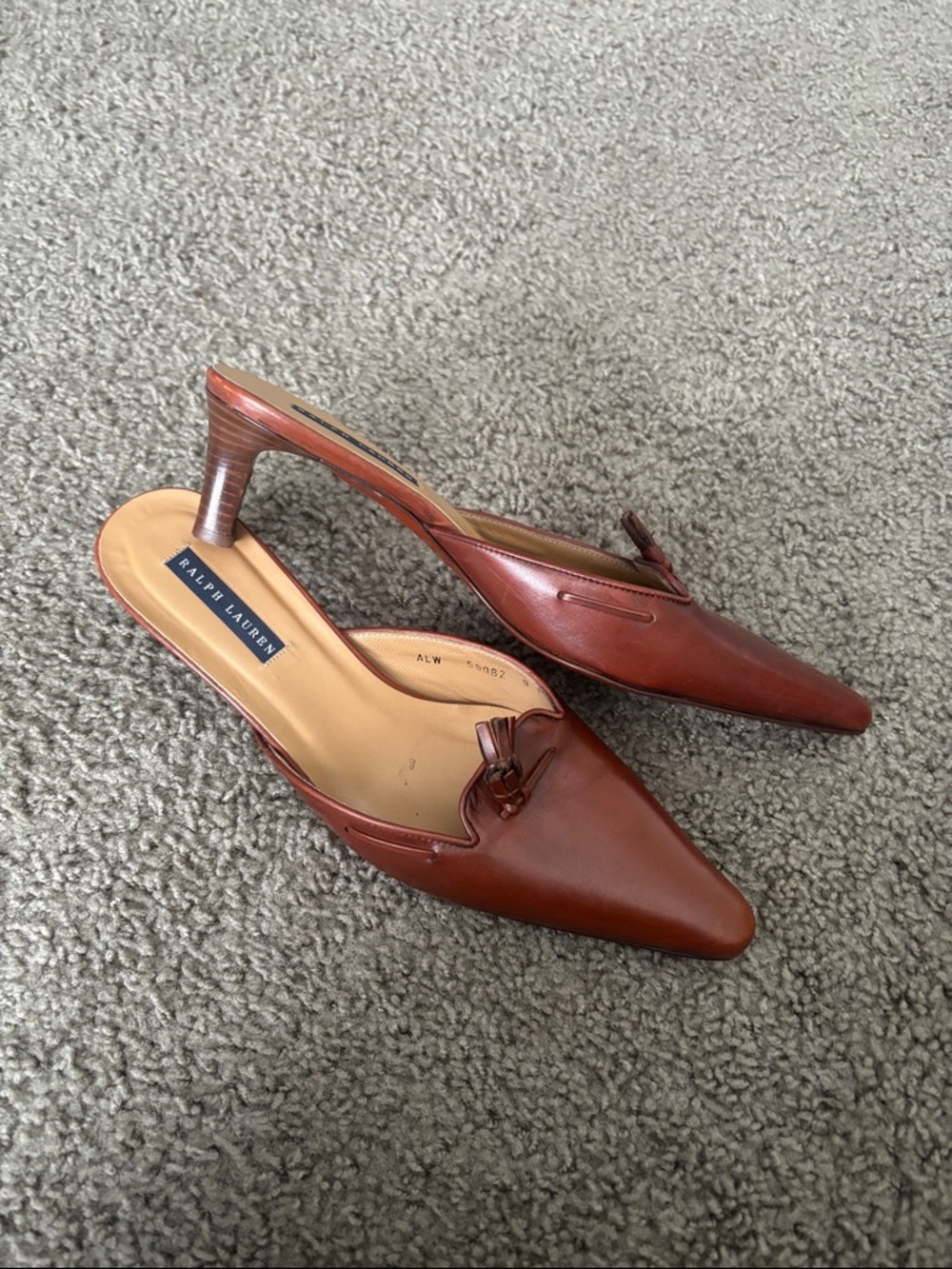 Ralph Lauren Pointed Toe Mules Slides in Brown